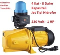 4 Kat - 8 Daire Kapasiteli Hidromatlı Paket Hidrofor 50mSS - 5 m3/saat 220 Volt 1 HP Jet Tipi Pompalı