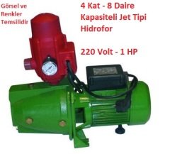 4 Kat - 8 Daire Kapasiteli Hidromatlı Paket Hidrofor 50mSS - 5 m3/saat 220 Volt 1 HP Jet Tipi Pompalı