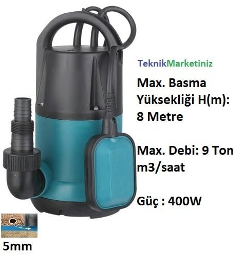 400W 8 mSS - 9 Ton m3/saat Temiz Su Drenaj Dalgıç Pompası Plastik Gövdeli 220Volt MOMENTUM PKS-400PE