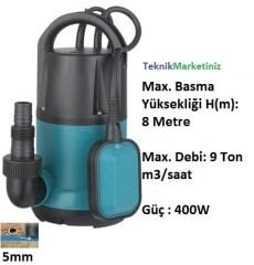 400W 8 mSS - 9 Ton m3/saat Temiz Su Drenaj Dalgıç Pompası Plastik Gövdeli 220Volt MOMENTUM PKS-400PE