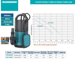 400W 8 mSS - 9 Ton m3/saat Temiz Su Drenaj Dalgıç Pompası Plastik Gövdeli 220Volt MOMENTUM PKS-400PE