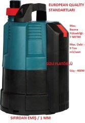 400W 7 mSS - 9 Ton m3/saat Gizli Flatörlü Temiz Su Drenaj Dalgıç Pompası (Sıfırdan Emişli) Plastik Gövdeli 220Volt MOMENTUM PKS-400SA