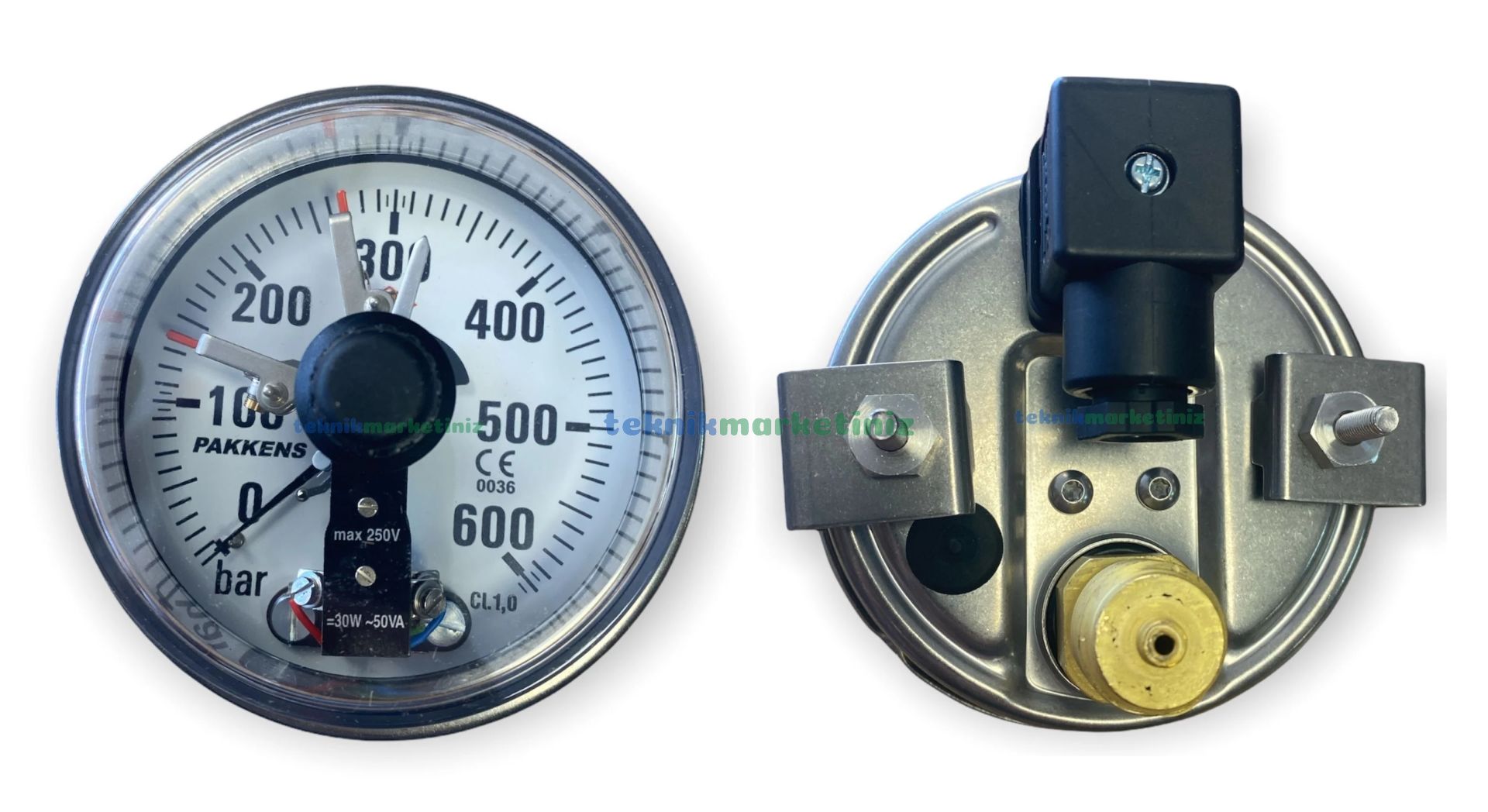 Ø100mm 0/600 Bar Panotip Arka Bağlantılı ÇİFT Elektrik Kontaklı Hassas Manometre, Basınç Ölçer IP65 Kurutip G1/2'' CL1,0 PAKKENS