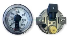 Ø100mm 0/600 Bar Panotip Arka Bağlantılı ÇİFT Elektrik Kontaklı Hassas Manometre, Basınç Ölçer IP65 Kurutip G1/2'' CL1,0 PAKKENS