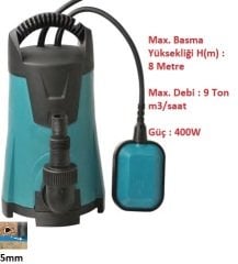 400W 8 mSS - 9 Ton m3/saat Temiz Su Drenaj Dalgıç Pompası Plastik Gövdeli 220Volt MOMENTUM PKS-400P