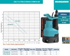 750W 9 mSS - 14 Ton m3/saat Gizli Flatörlü Pis, Kirli Su Drenaj Dalgıç Pompası Plastik Gövdeli 220Volt MOMENTUM PKS-750LW