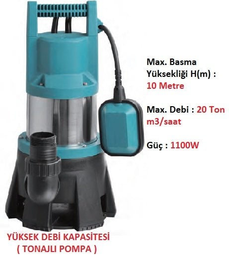 1100W 10 mSS - 20 Ton m3/saat Tonajlı Pis, Kirli Su Drenaj Dalgıç Pompası Plastik Gövdeli 220Volt MOMENTUM PQB-1100W