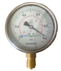 Ø100mm -1 / 0 Bar Alttan Bağlantılı Gliserinli (Sıvı Dolgulu) G1/2'' Vakummetre, Vakum Göstergesi CL2,5 PAKKENS