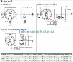 Ø100mm 0/2,5 Bar Alttan Bağlantılı ÇİFT Elektrik Kontaklı Hassas Manometre, Basınç Ölçer IP65 Kurutip G1/2'' CL1,0 PAKKENS