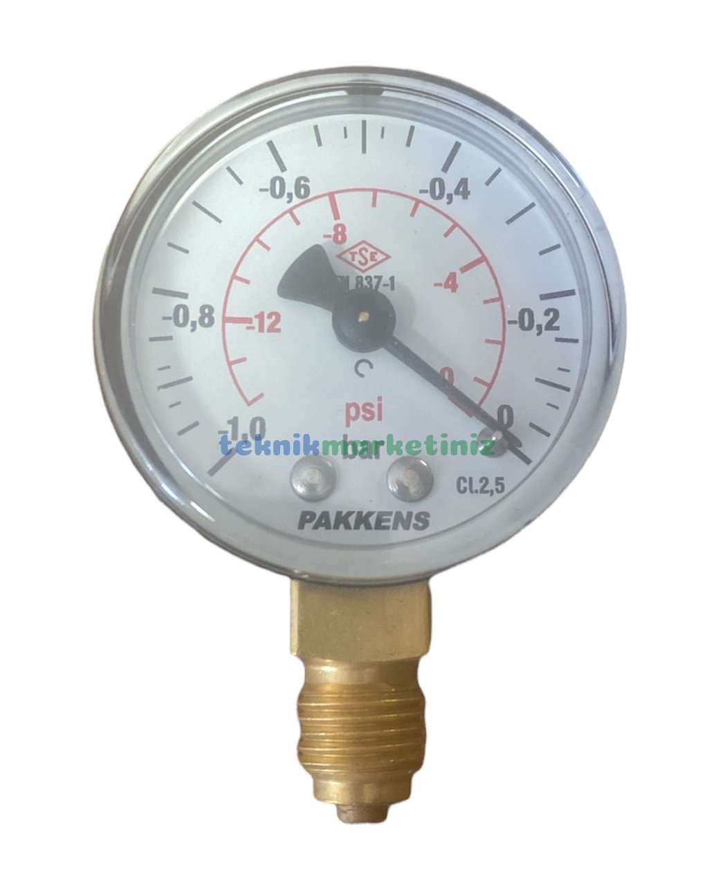 Ø50mm -1 / 0 Bar Alttan Bağlantılı Kurutip G1/4'' Vakummetre, Vakum Göstergesi CL2,5 PAKKENS
