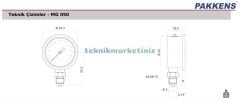 Ø50mm -760mmHg Alttan Bağlantılı Gliserinli (Sıvı Dolgulu) G1/4'' Vakummetre, Vakum Göstergesi CL2,5 PAKKENS