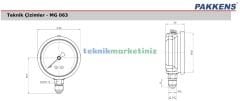 Ø63mm -1 Bar Alttan Bağlantılı Gliserinli (Sıvı Dolgulu) G1/4'' Vakummetre, Vakum Göstergesi CL2,5 PAKKENS