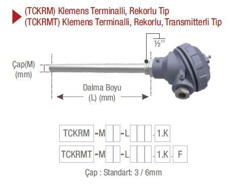 EMKO ( TCKRMT ) ‘‘K’’ NiCr-Ni TİPİ TRANSMİTTERLİ, REKORLU, MİNERAL İZOLELİ KLEMENS TERMİNALLİ TİP TERMOKUPL EMKO TCKRMT -