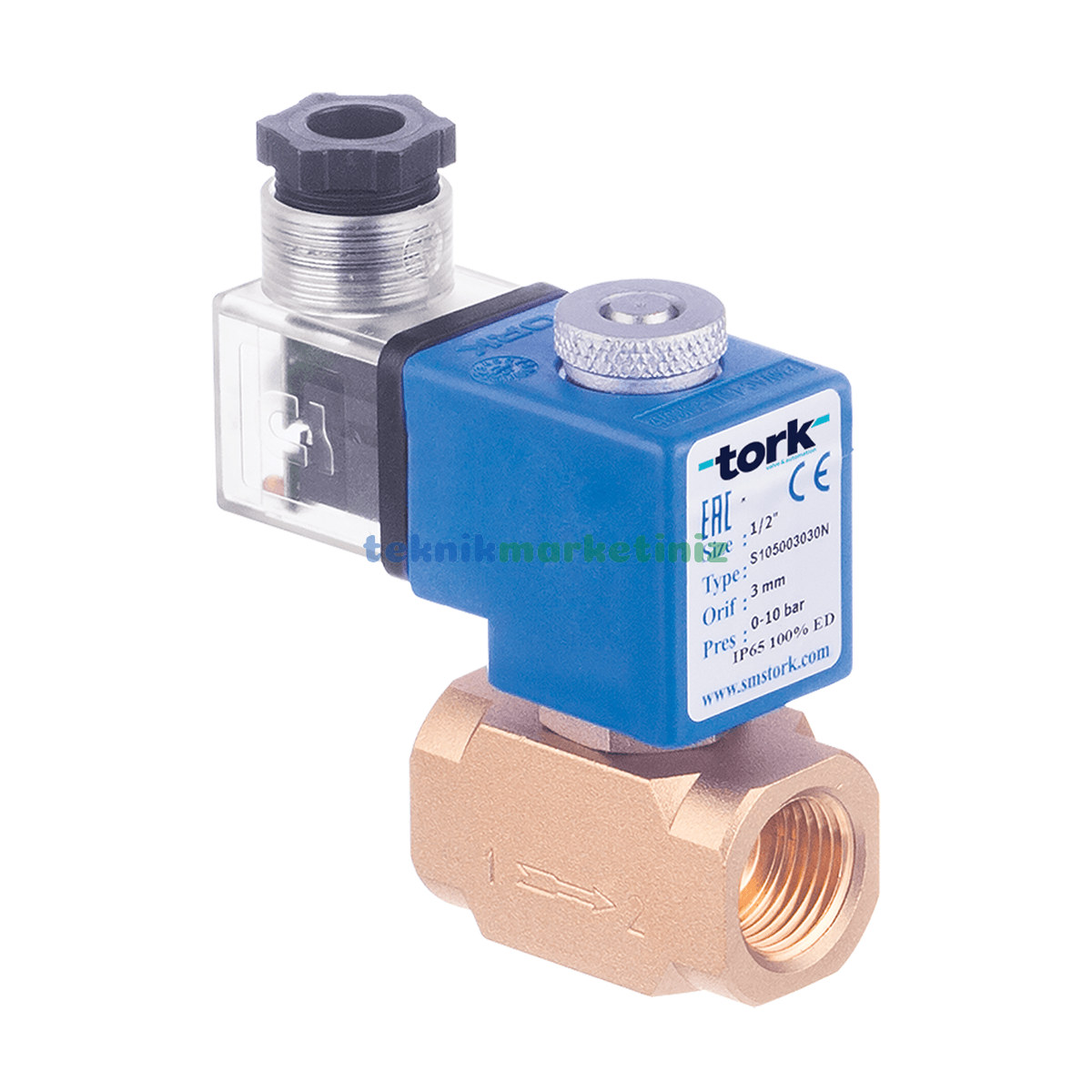 1/2'' Sıfır Basınç Normalde Kapalı Solenoid Vana TORK S1050.03.060 (0 - 6 BAR), Dolu Gövde Direk Çekmeli 0 Basınç Seri (6mm Orifis)