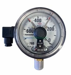 Ø100mm -760/0 mmHg Alttan Bağlantılı ÇİFT Elektrik Kontaklı Hassas Vakummetre, Vakumölçer G1/2'' CL1,0 PAKKENS