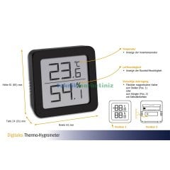 Dijital Ortam, Oda, Mekan, Ev Sıcaklık ve Nem Ölçer Termometre-Higrometre TFA Dostmann 30.5051.01 TM832.1001.01