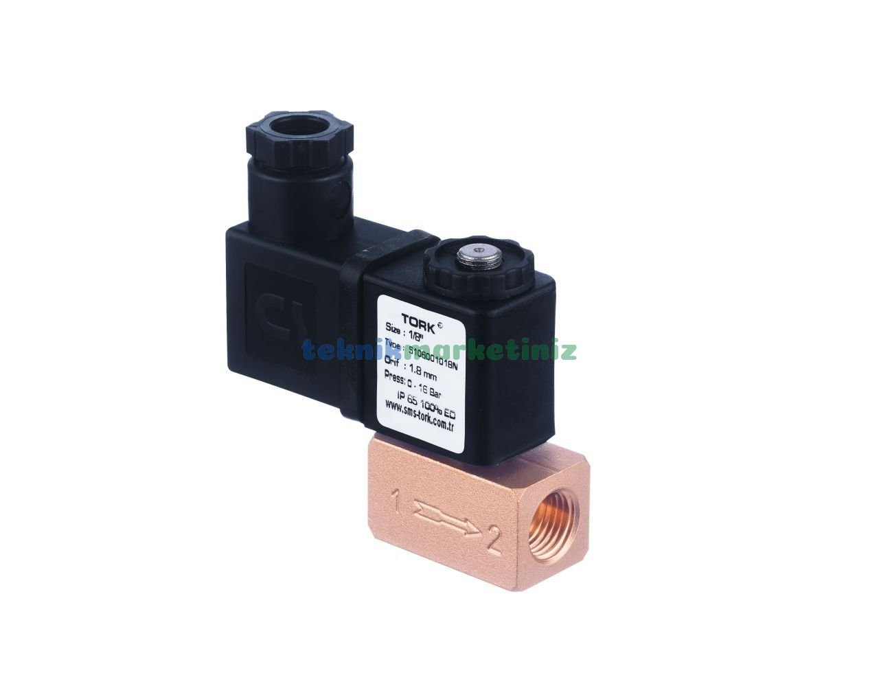 1/4'' Normalde Kapalı Genel Maksat Solenoid Vana TORK S1060.01.018 (0 - 16 BAR), Mini Bobin (Düşük Watt Güç Tüketimi) Serisi (1,8mm Orifis)