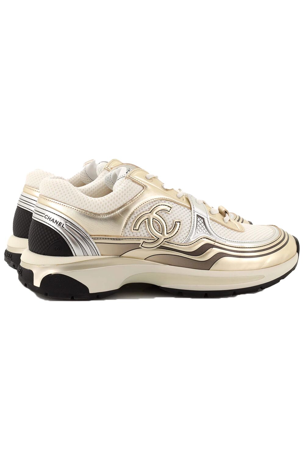Chanel Women's CC Low-Top Sneakers Fabric and Laminated Leather Silver  2385983