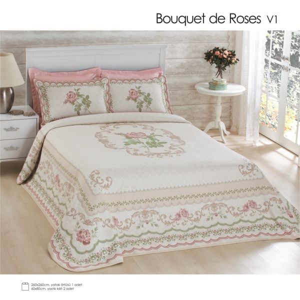 Bouguet  De Roses Çift Kişilik Jakarlı Dokuma Yatak Örtüsü
