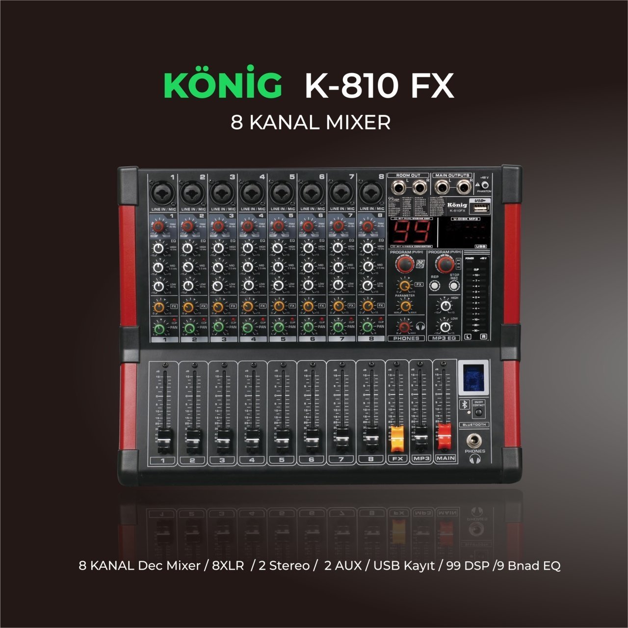König K-810 FX 8 Mono Kanal USB, SD, DISK/MP3, Bluetooth Deck Mikser