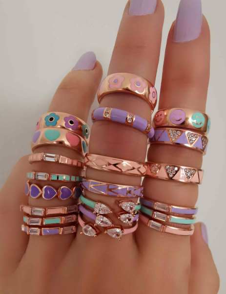 Pastel Mineli İki Taş Yüzük