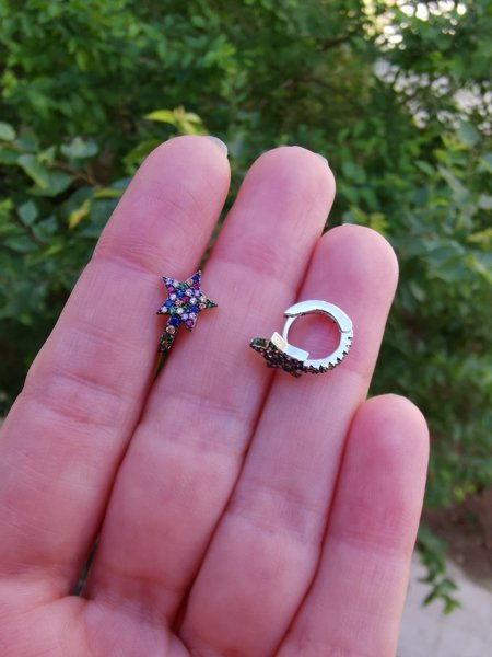 Rainbow Yıldız Halka Küpe 1 cm-İthal TEK