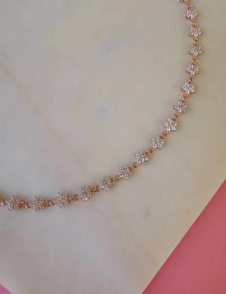 Full Taşlı Çiçekli Choker Kolye-İthal