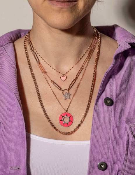 Pembe Mineli Mini Kalp Kolye