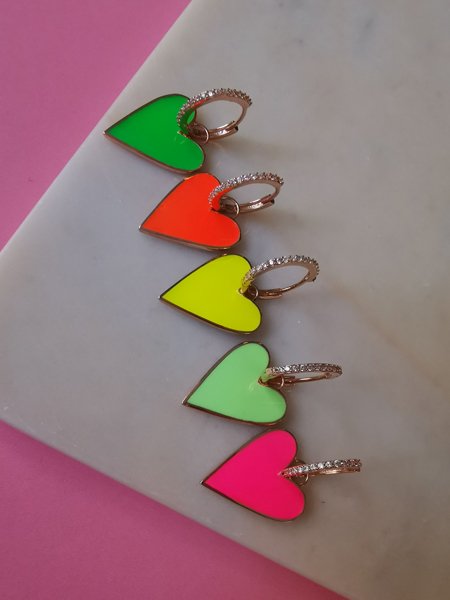Neon Turuncu Mineli Kalp Küpe Büyük TEK