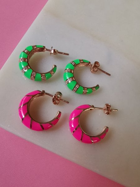Neon Mineli Yaldızlı Bombe Halka Küpe ÇİFT