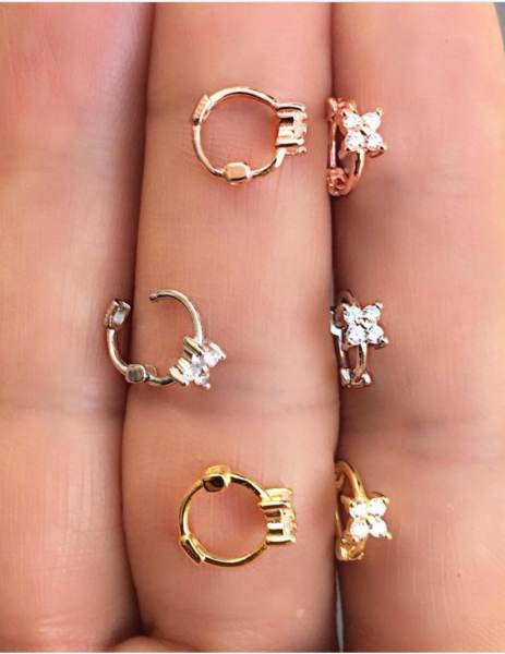 925 Ayar Gümüş Çiçekli Halka Tragus Piercing-Çapı 8 mm