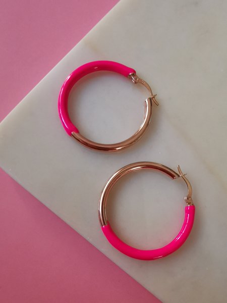 Neon  Pembe Halka Küpe 3,5 cm ÇİFT