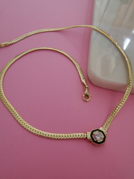 Taşlı Hasır Choker Kolye