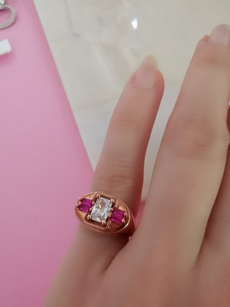 Pembe Taşlı Oval Ayarlanabilir Şövalye Yüzük