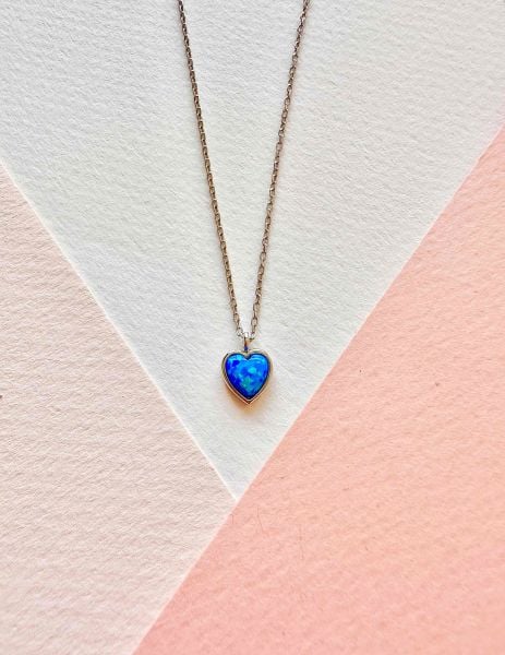 Mavi Opal Taşlı Kalp Kolye