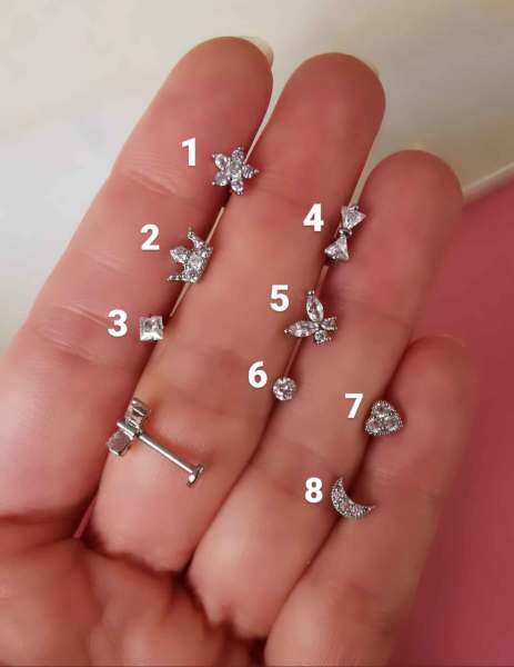 Cerrahi Çelik Arkası Düz Kıkırdak ve Tragus Piercingleri