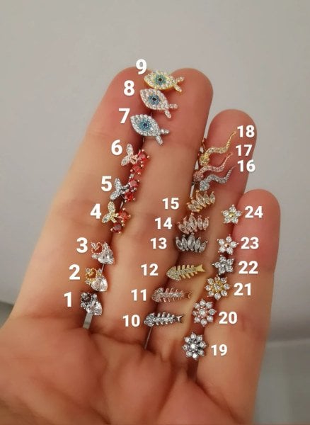 925 Ayar Gümüş Kıkırdak ve Tragus Piercingleri(Uzun Barlı)