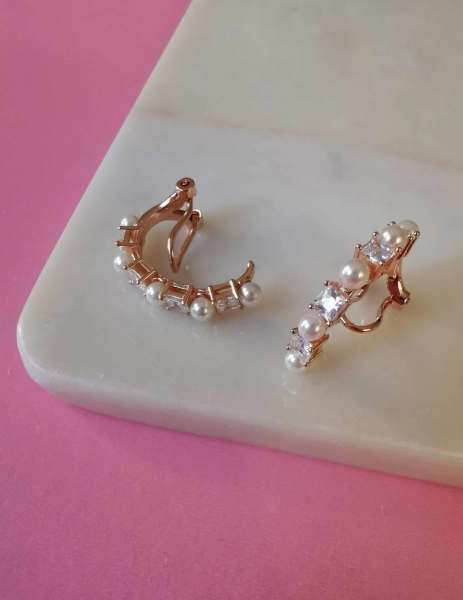 İncili Taşlı Earcuff Kıkırdak Küpe-İthal