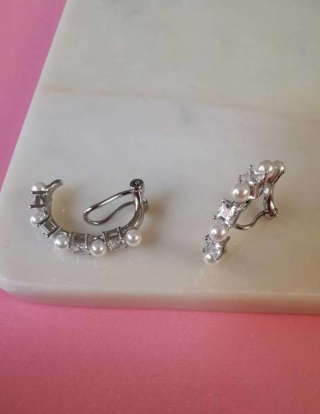 İncili Taşlı Earcuff Kıkırdak Küpe-İthal