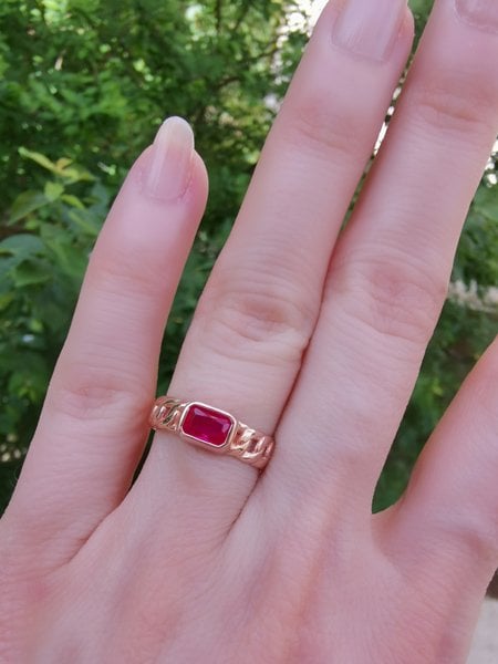 Pembe Taşlı Ayarlanabilir Zincir Yüzük