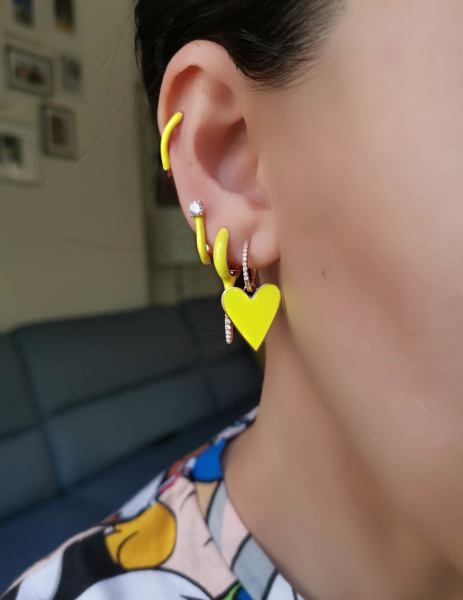Neon Sarı Mineli Uzun Kurşun Küpe-İthal TEK