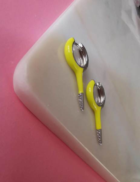 Neon Sarı Mineli Uzun Kurşun Küpe-İthal TEK