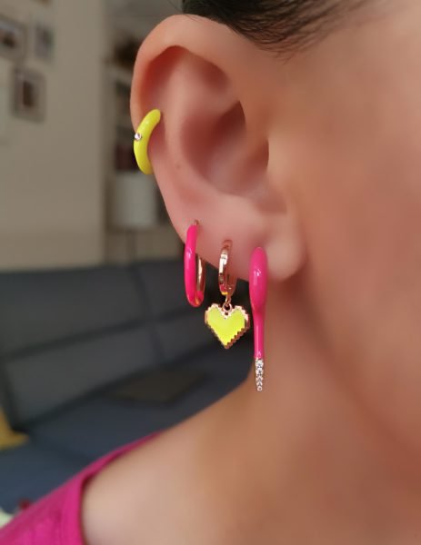 Neon Pembe Mineli Uzun Kurşun Küpe-İthal TEK