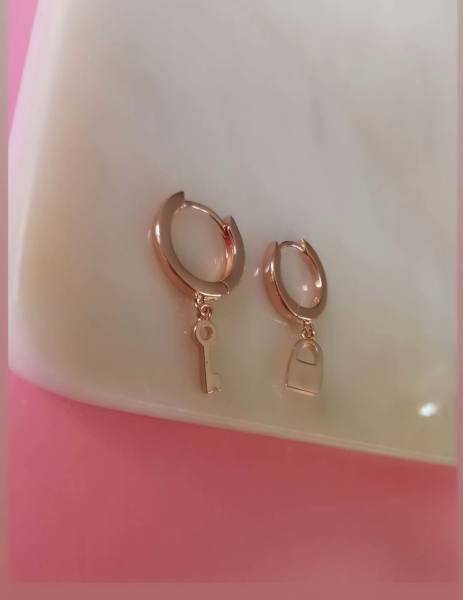 Anahtar Kilit Halka Küpe 1,2 cm-İthal ÇİFT