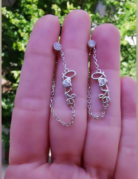 Silver Love Zincir Küpe-İthal ÇİFT