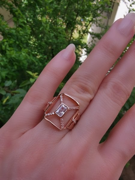 Geometrik Taşlı Rose Ayarlanabilir Yüzük