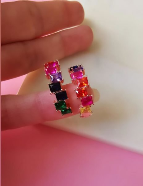 Rainbow Baget Taşlı T Küpe -İthal TEK