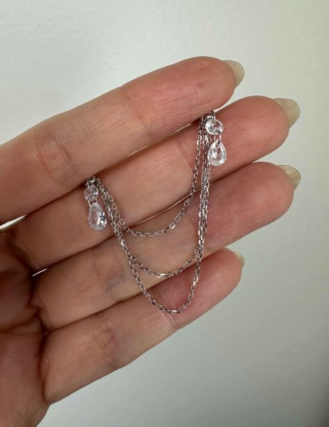 Serina Kristal Taşlı İkili İthal Küpe - TEK