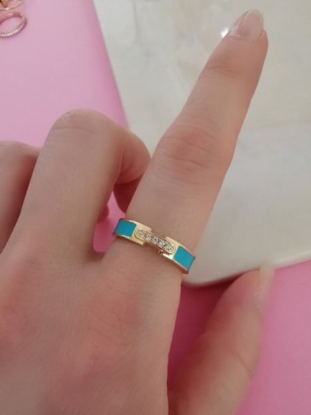 Mavi Mineli Gold Yüzük-İthal