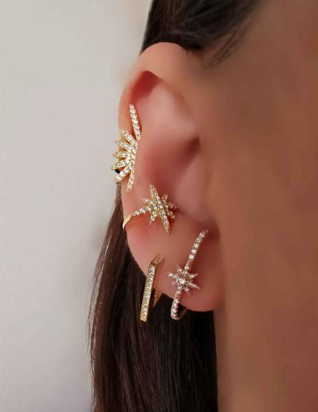 Kutup Yıldızı Earcuff Kıkırdak Küpe-İthal